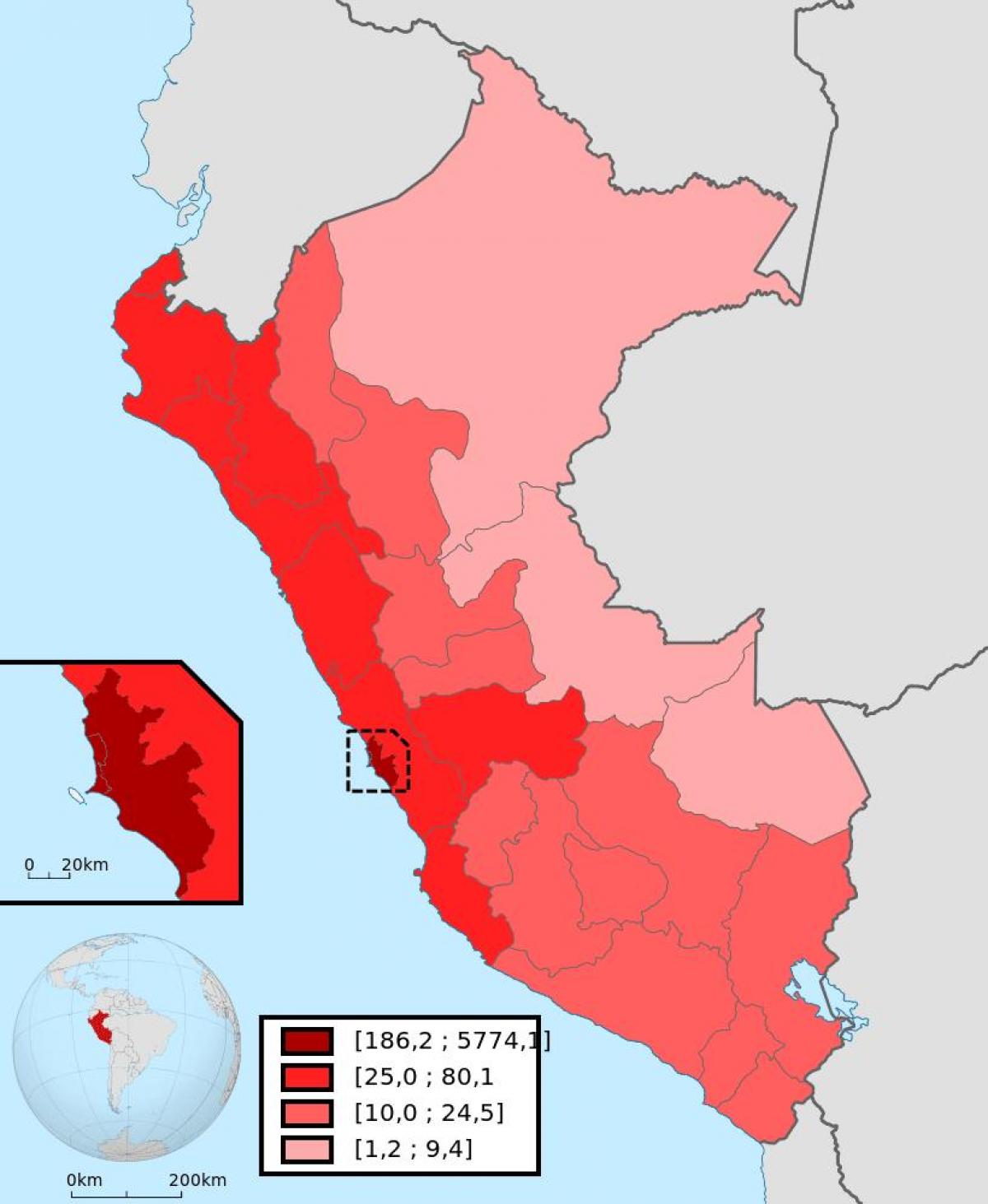 Peru hustota obyvateľstva mapu