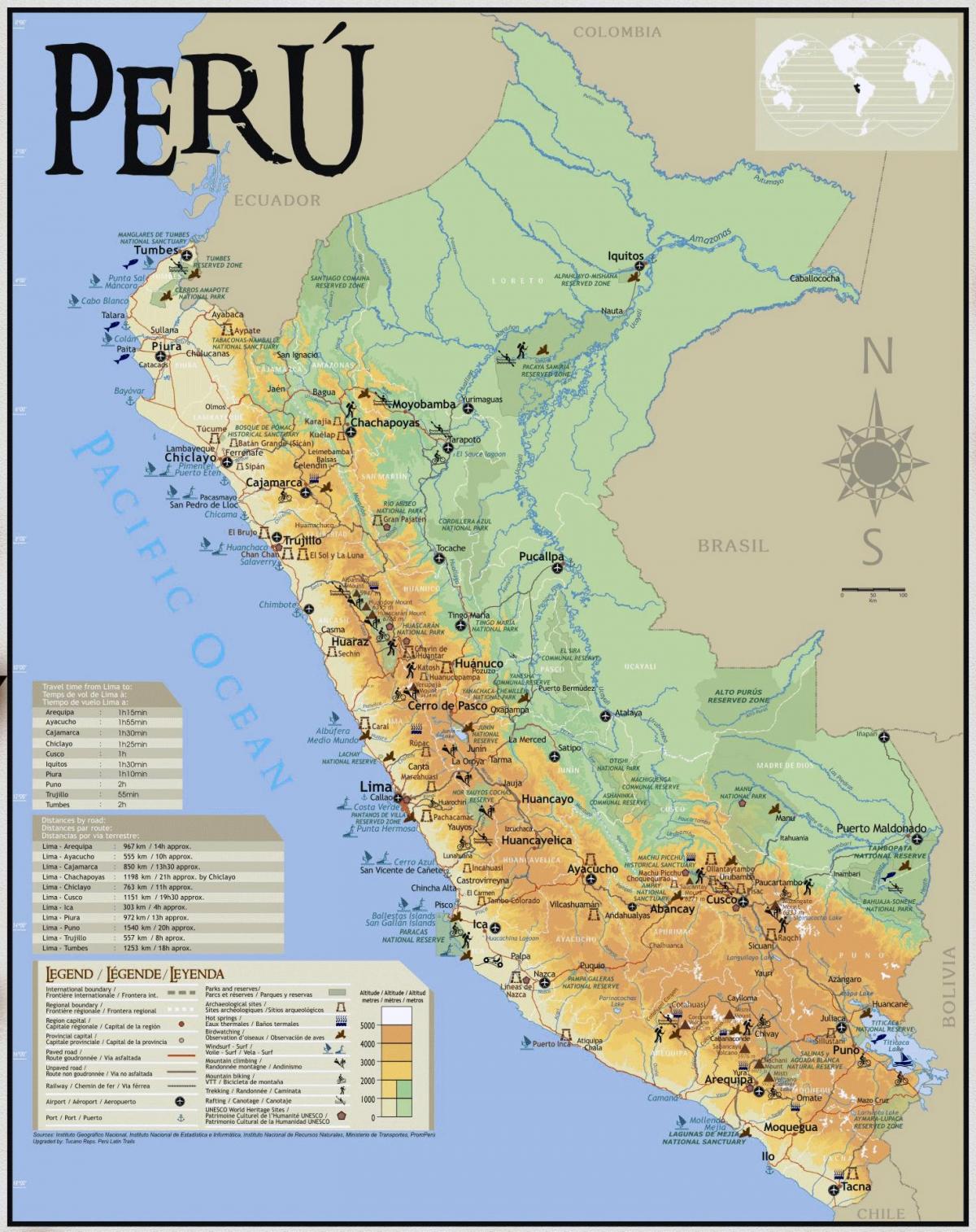 Peru turistické atrakcie mapu