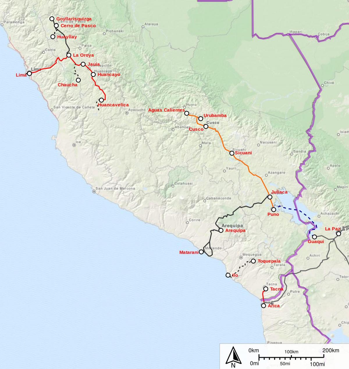 Peru vlak mapu