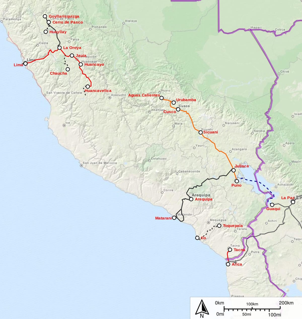 Peru vlak mapu