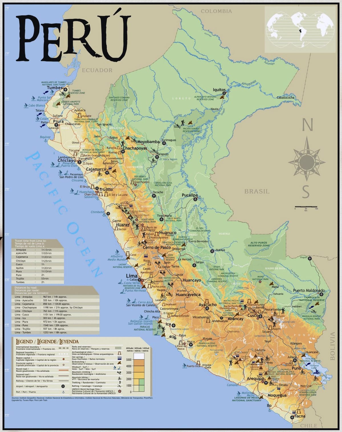 Peru turistické atrakcie mapu
