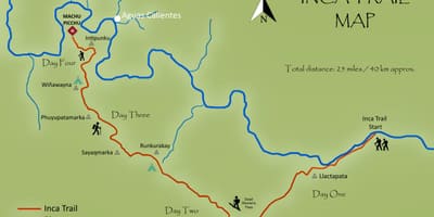 Mapa inca trail Peru